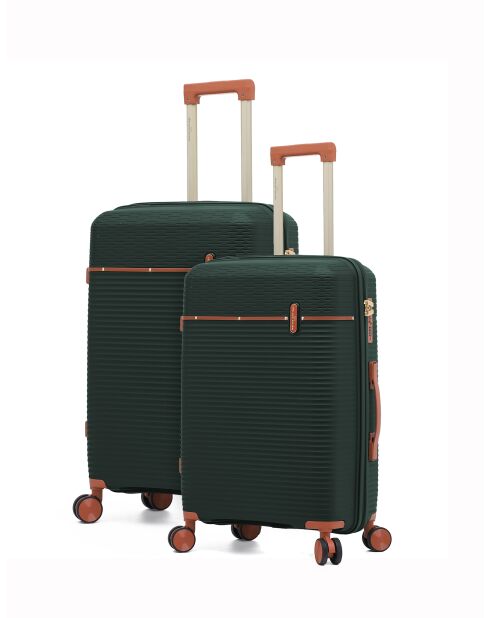 Set van 2 koffers met cabine en lang verblijf Premium 4 dubbele wielen Courcelles donkergroen - 55/75 cm