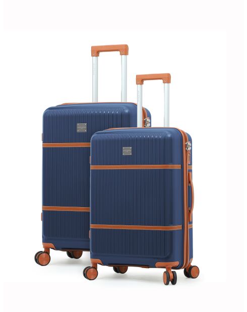 Set van 2 koffers met cabine en lang verblijf Premium 4 dubbele wielen Malesherbs marine - 55/75 cm