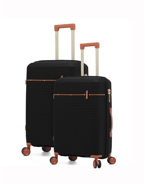 Courcelles Premium-Koffer mit 4 Doppelrollen, schwarz, 65/75 cm, 2 Stück für mittlere und lange Aufenthalte