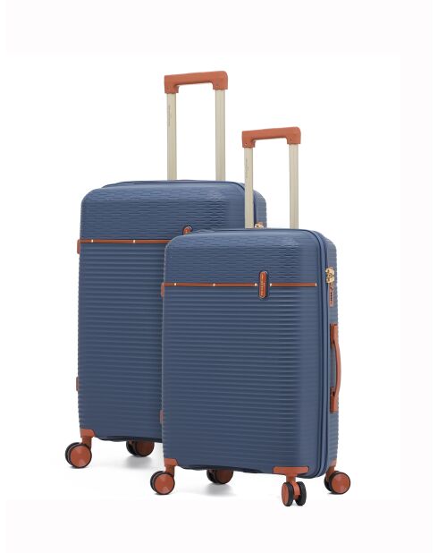 Set van 2 koffers met cabine en medium verblijf Premium 4 dubbele wielen Courcelles marine - 55/65 cm