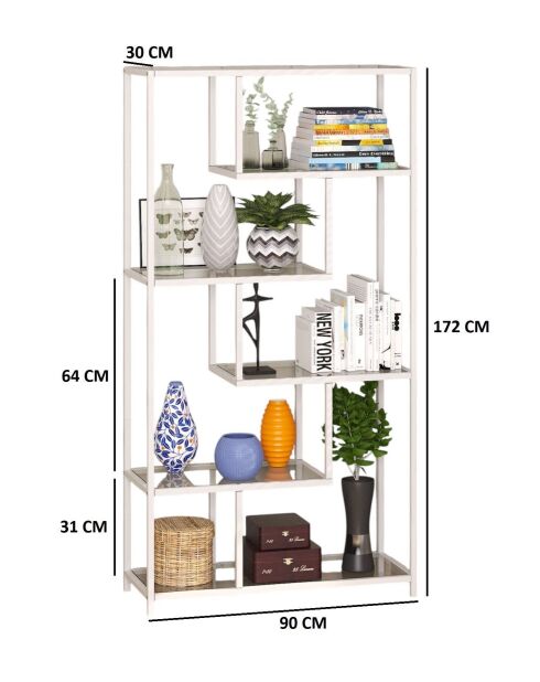 Bibliothèque By-30 blanc/transparent - 90x172x30 cm