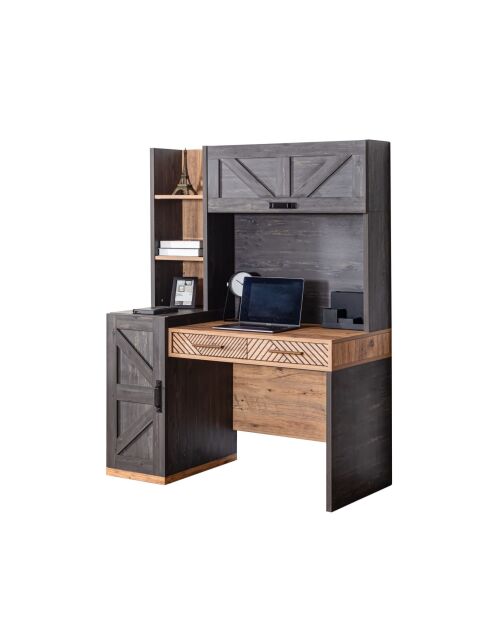 Bureau et bibliothèque Antik anthracite/brun - 128x166x63 cm