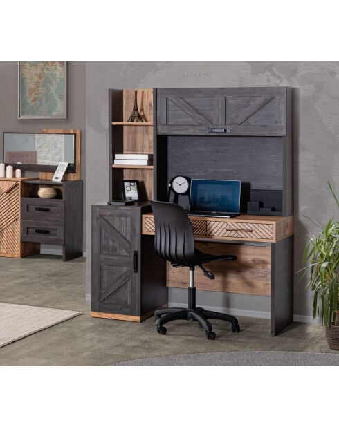Bureau et bibliothèque Antik anthracite/brun - 128x166x63 cm