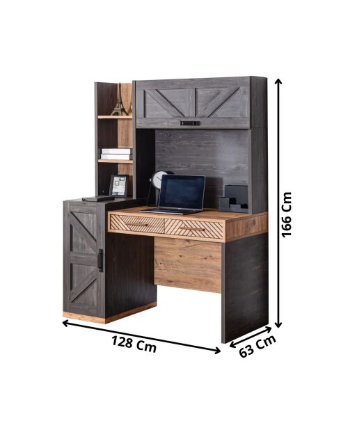 Bureau et bibliothèque Antik anthracite/brun - 128x166x63 cm