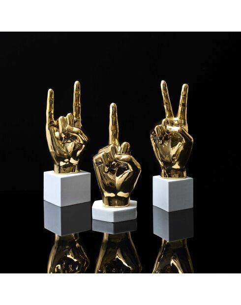 Set de 3 estatuas de la mano dorada, 11,5 x 27 x 9,5 cm