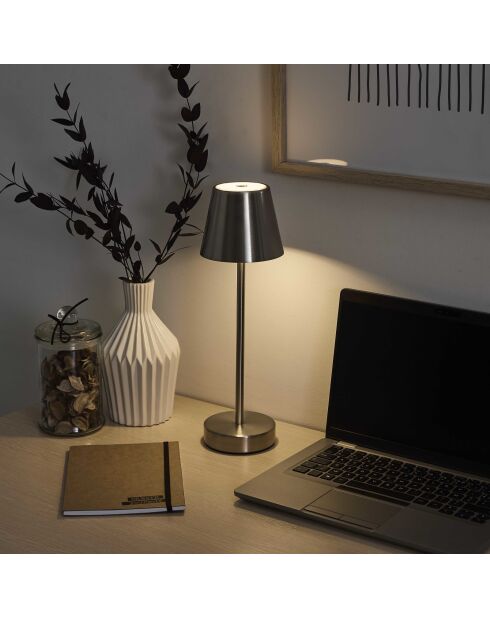 Lámpara de mesa recargable USB plateada - H.36 cm