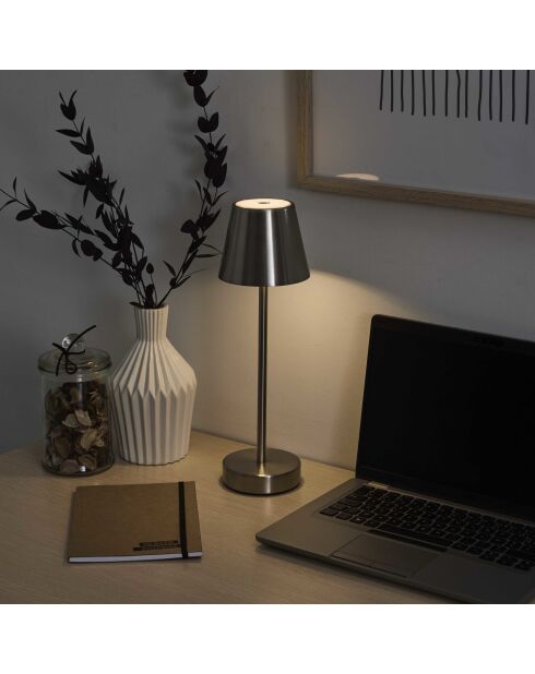 Lámpara de mesa recargable USB plateada - H.36 cm