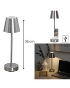 Lámpara de mesa recargable USB plateada - H.36 cm