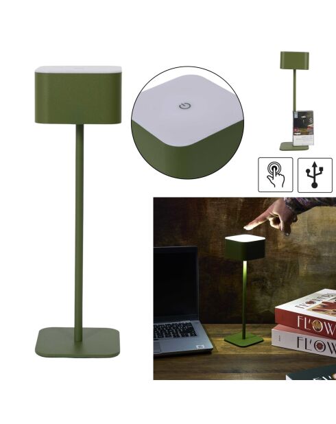 Lámpara de mesa táctil recargable verde - 8x26,5x8 cm