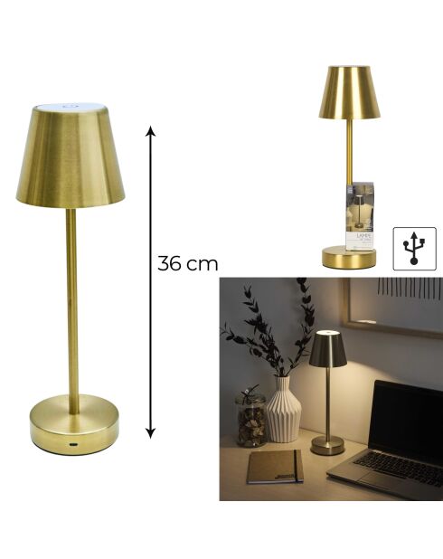 Lámpara de mesa recargable USB dorada - H.36 cm
