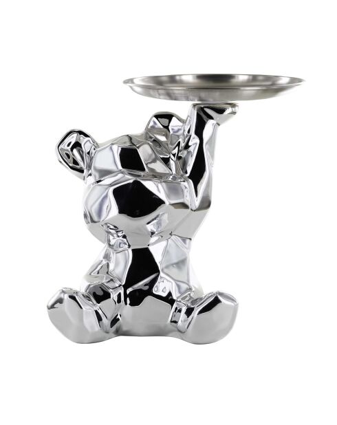 Statue Ourson argent vide-poche argentée - 14,5x12x18 cm
