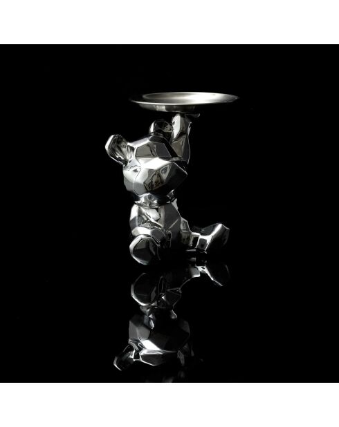 Statue Ourson argent vide-poche argentée - 14,5x12x18 cm