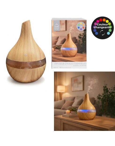 LED-Diffusor für ätherische Öle aus Holz, 11 x 14 x 11 cm