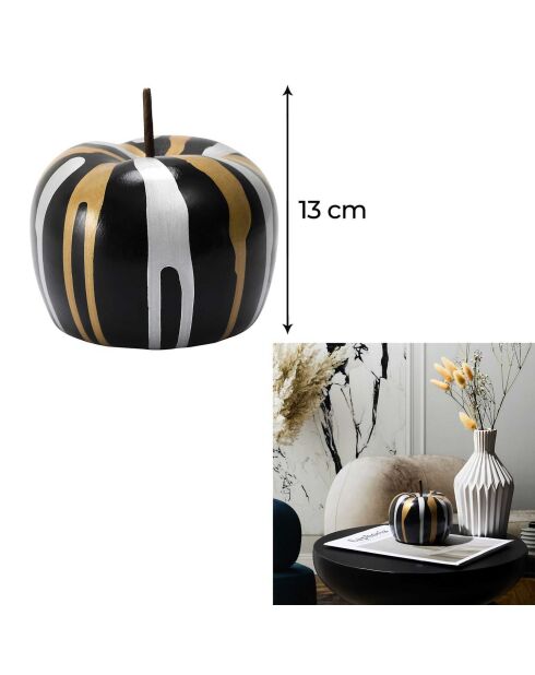 Statue Pomme coulure bronze argenté noir - 12x13x12 cm