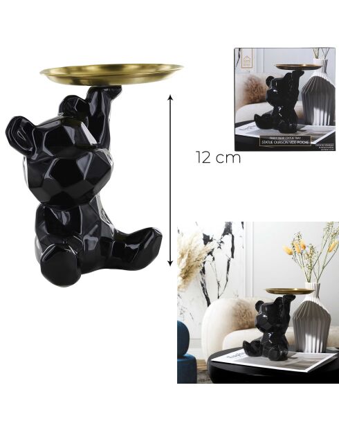 Statue Ourson noir vide-poche noire - 14,5x12x18 cm