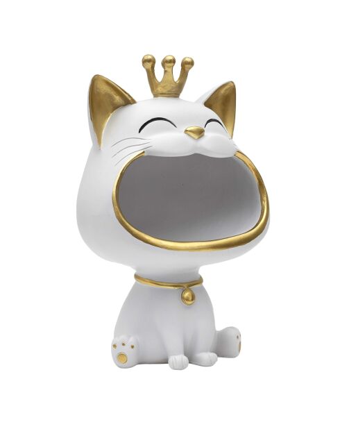Statue Chat blanc vide-poche blanc/doré - 16x25,5x13,5 cm