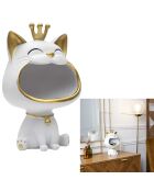 Statue Chat blanc vide-poche blanc/doré - 16x25,5x13,5 cm