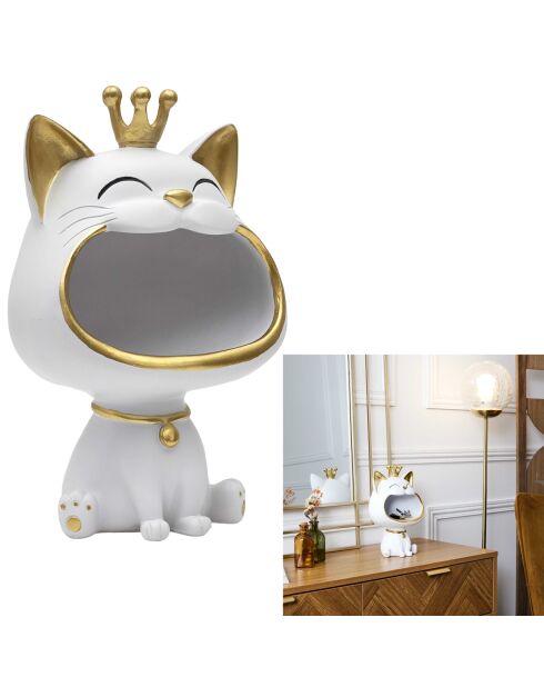 Statue Chat blanc vide-poche blanc/doré - 16x25,5x13,5 cm