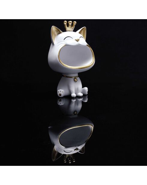 Statue Chat blanc vide-poche blanc/doré - 16x25,5x13,5 cm