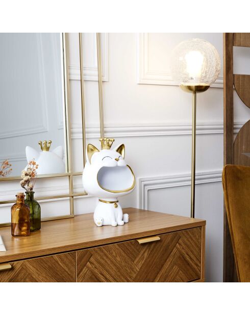 Statue Chat blanc vide-poche blanc/doré - 16x25,5x13,5 cm