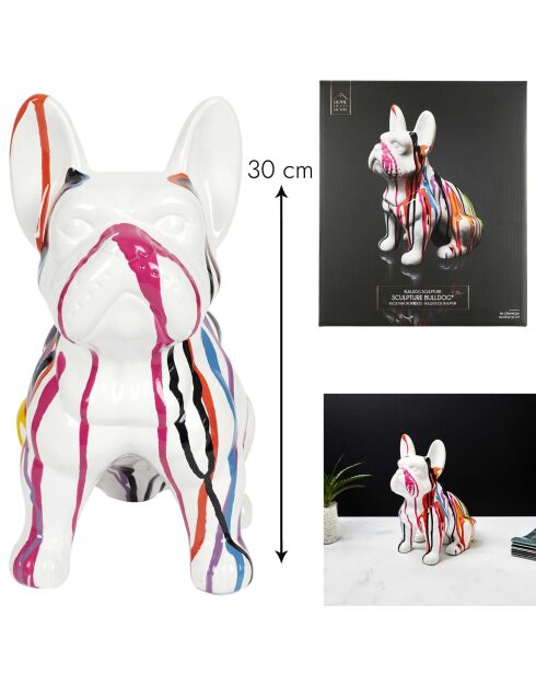 Bulldog en céramique coulures multicolore - 28x30x16 cm