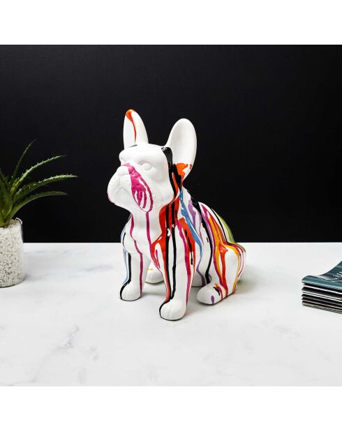 Bulldog en céramique coulures multicolore - 28x30x16 cm