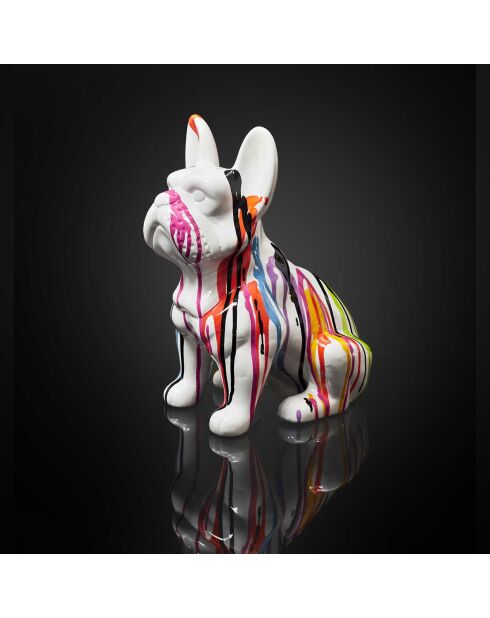Bulldog en céramique coulures multicolore - 28x30x16 cm