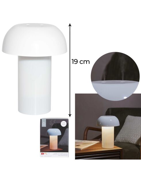 Lámpara y difusor en forma de seta blanca - 14,56x19,6x14,56 cm