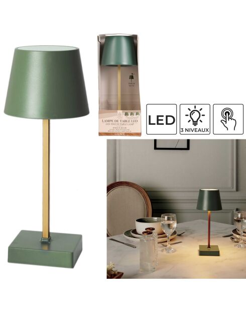 Lámpara de mesa LED táctil verde - 10,5x26x10,5 cm