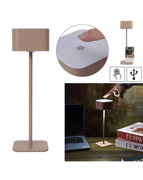 Lámpara de mesa táctil recargable beige - 8x26,5x8 cm