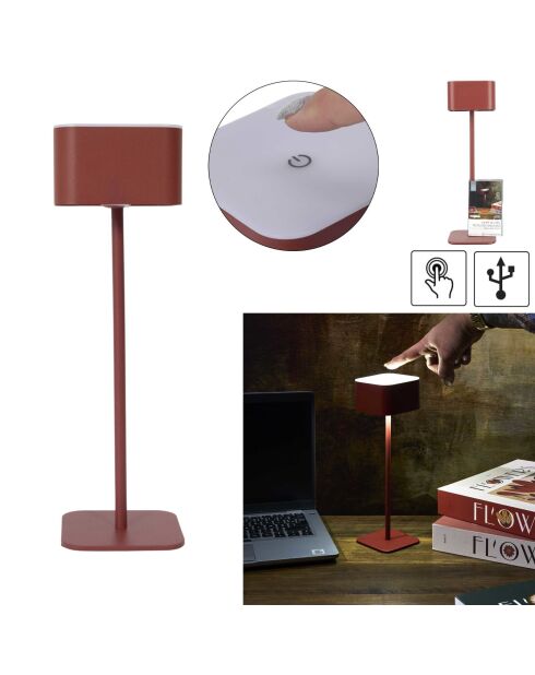 Lámpara de mesa táctil recargable Terra red - 8x26,5x8 cm