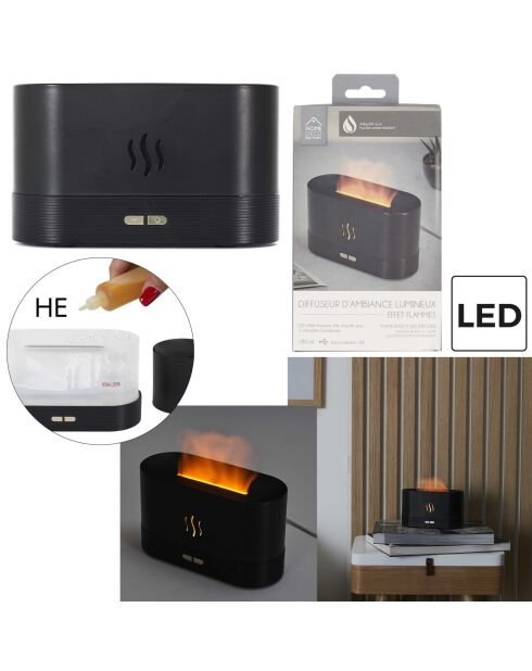 Diffusore LED nero effetto fiamma - 17x10x7,5 cm