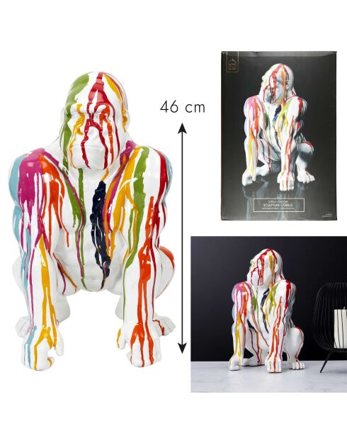Gorille blanc Rainbow décoration multicolore - 28x46x28 cm