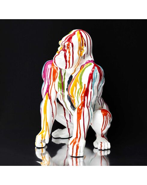 Gorille blanc Rainbow décoration multicolore - 28x46x28 cm