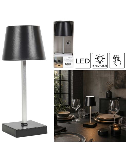 Lámpara de mesa LED táctil negra - 10,5x26x10,5 cm