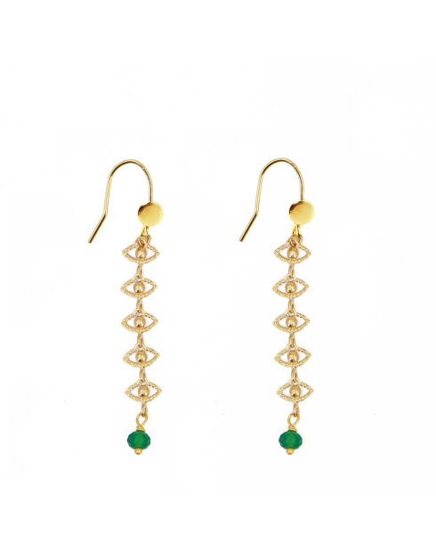 Boucles d'oreilles en laiton Eyes doré/agate verte