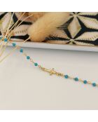 Bracelet Mini Stone Croix en laiton doré/Turquoise