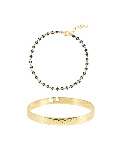 Set bracciale/bracciale Eternity in ottone dorato/resina nera