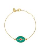 Indie-armband in goudkleurig messing, emaille/groene zirkonia