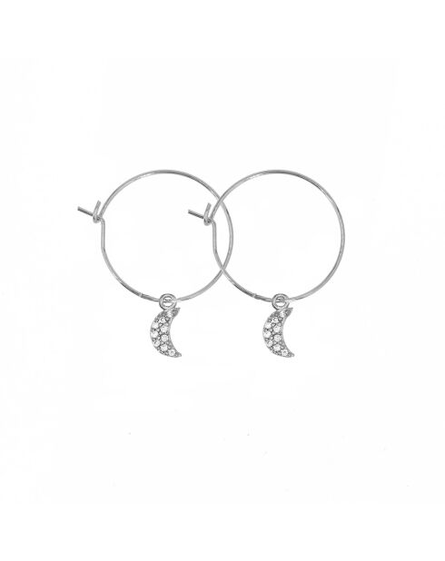 Mini boucles d'oreilles Créoles Lune argentées