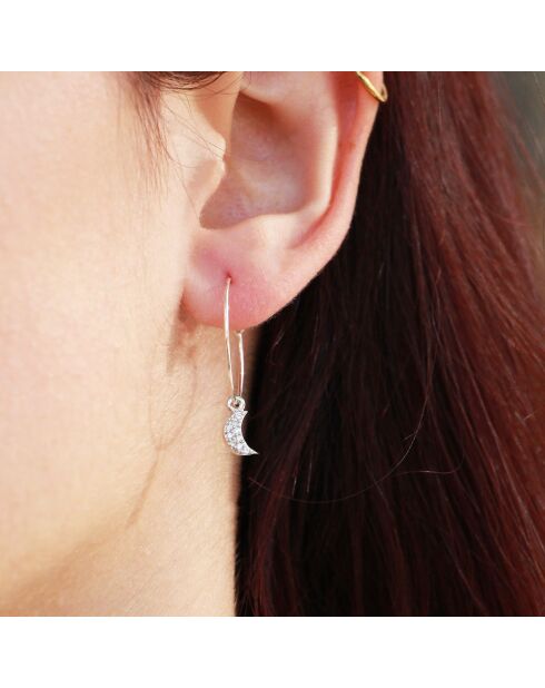 Mini boucles d'oreilles Créoles Lune argentées