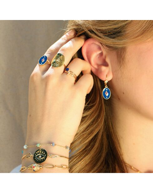 Orecchini Indie Gold in ottone, smaltato/zirconia blu