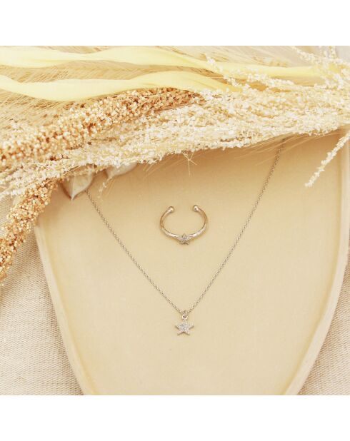 Coffret Lily Collier/Bague ajustable Etoile en Laiton doré/Zircone blanc