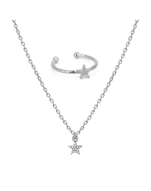 Coffret Lily Collier/Bague ajustable Etoile en Laiton doré/Zircone blanc