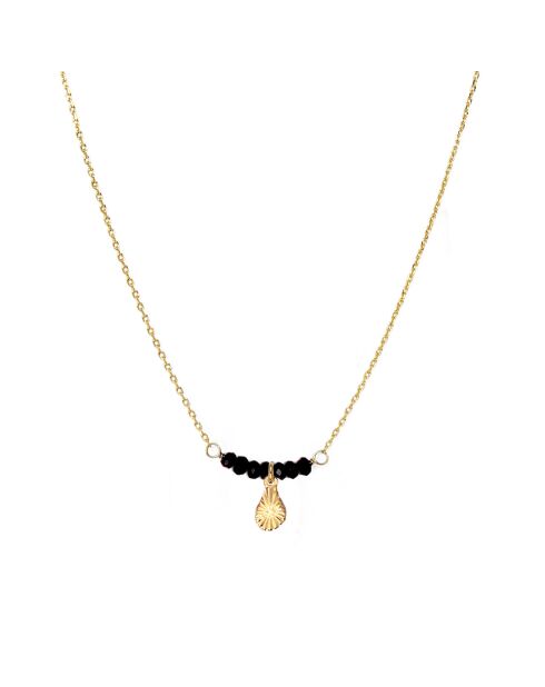 Collier Elena Pampille en Laiton doré/Agate noire