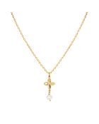 Collar de flores de latón dorado/perla de agua dulce