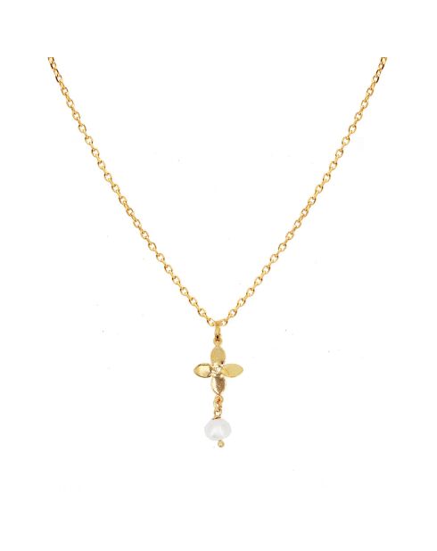 Collier Fleur en Laiton doré/Perle d'eau douce
