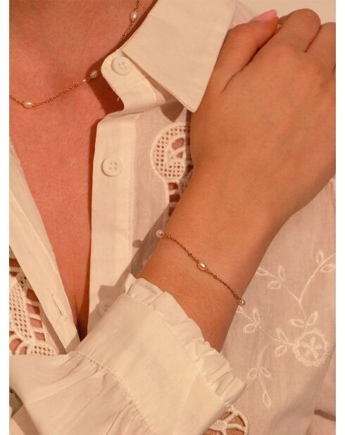 Diane Messingarmband gold/weiße Perle