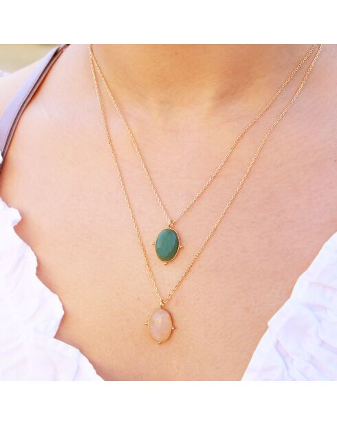 Collier New Calypso en Laiton doré/Quartz rose