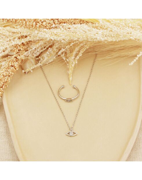 Set mit Lilienhalsband/verstellbarem Augenring aus goldfarbenem Messing/weißem Zirkonia